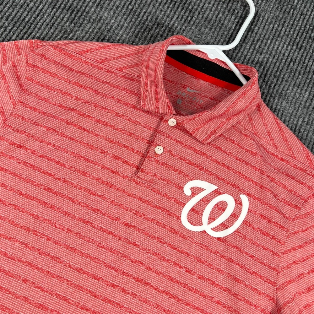 Washington Nationals Polo Shirt Mens Medium Red Striped Short Sleeve Nike MLB